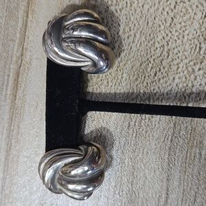 Vintage MCM Mid Century Modern Silver Knot Clip-On Earrings - Signed